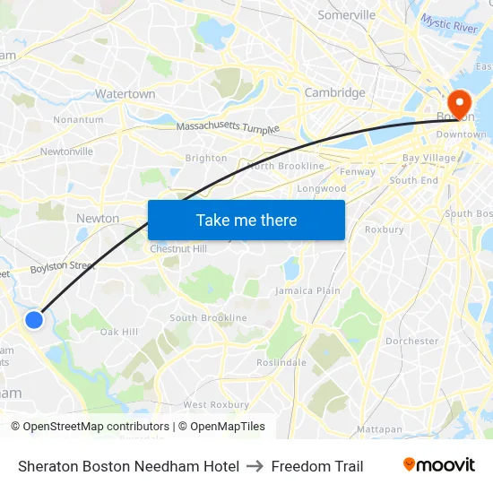 Sheraton Boston Needham Hotel to Freedom Trail map
