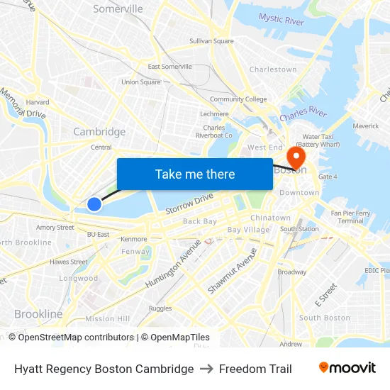 Hyatt Regency Boston Cambridge to Freedom Trail map