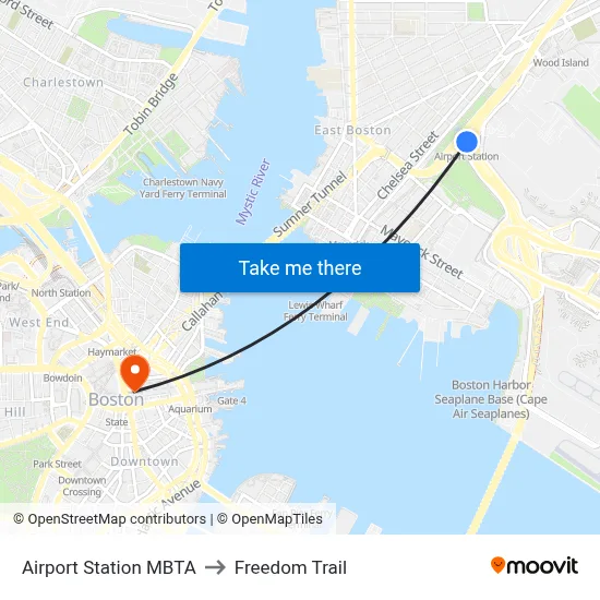 Airport Station MBTA to Freedom Trail map