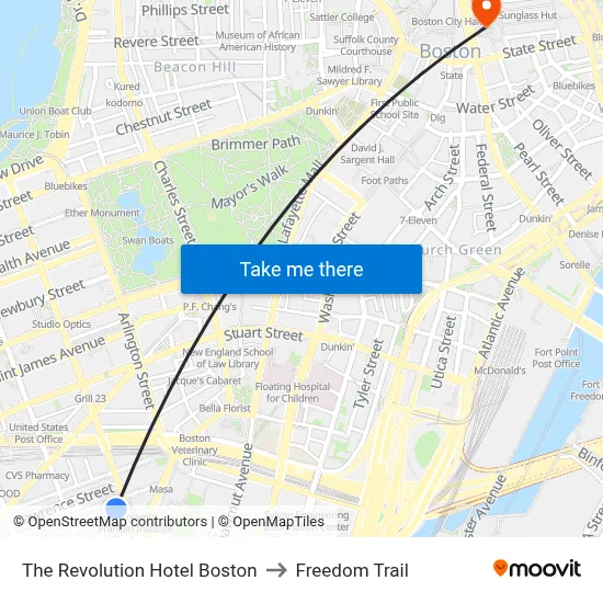 The Revolution Hotel Boston to Freedom Trail map