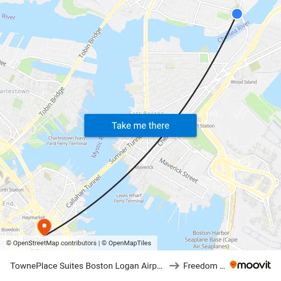 TownePlace Suites Boston Logan Airport/Chelsea to Freedom Trail map