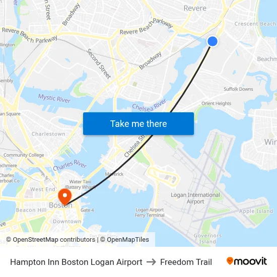 Hampton Inn Boston Logan Airport to Freedom Trail map