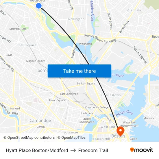 Hyatt Place Boston/Medford to Freedom Trail map