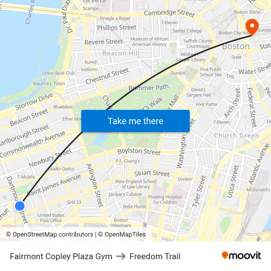 Fairmont Copley Plaza Gym to Freedom Trail map