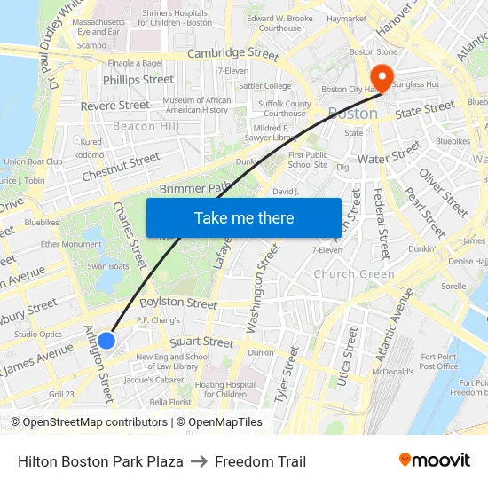 Hilton Boston Park Plaza to Freedom Trail map