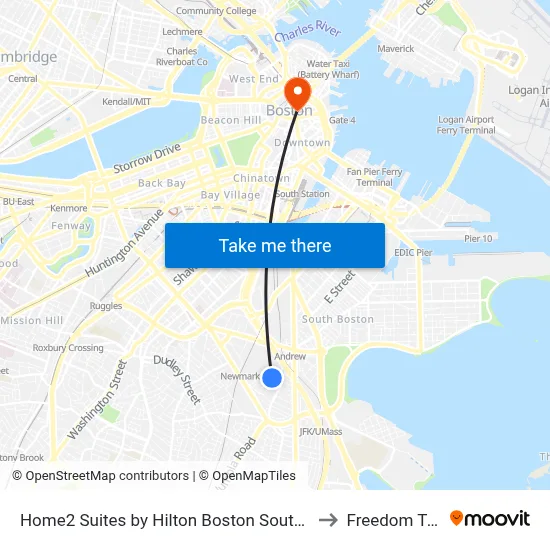 Home2 Suites by Hilton Boston South Bay to Freedom Trail map