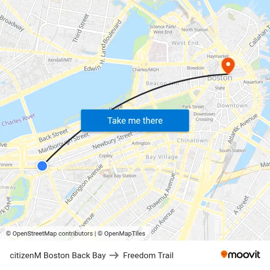 citizenM Boston Back Bay to Freedom Trail map