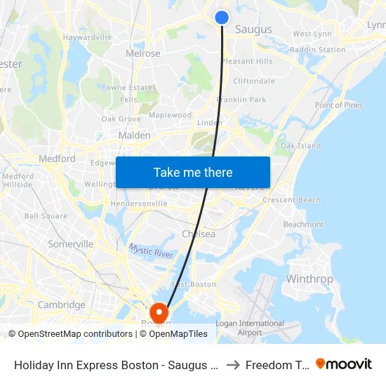 Holiday Inn Express Boston - Saugus by IHG to Freedom Trail map