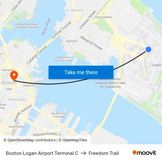 Boston Logan Airport Terminal C to Freedom Trail map
