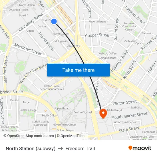 North Station (subway) to Freedom Trail map