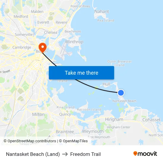 Nantasket Beach (Land) to Freedom Trail map