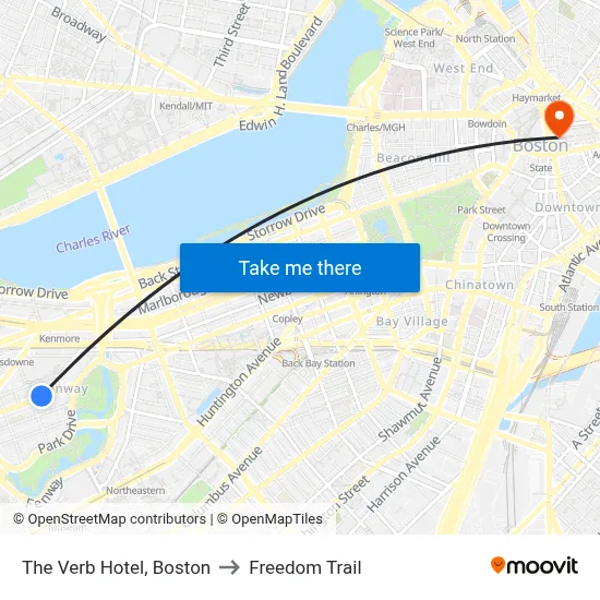 The Verb Hotel, Boston to Freedom Trail map