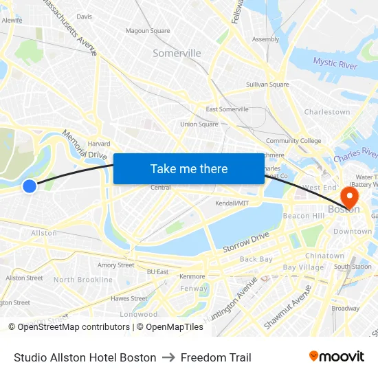Studio Allston Hotel Boston to Freedom Trail map