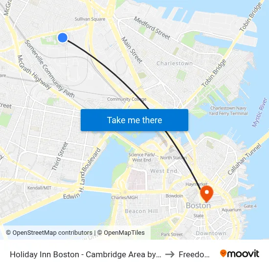 Holiday Inn Boston - Cambridge Area by IHG, Somerville to Freedom Trail map