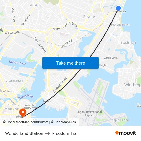 Wonderland Station, 1300 North Shore to Freedom Trail map
