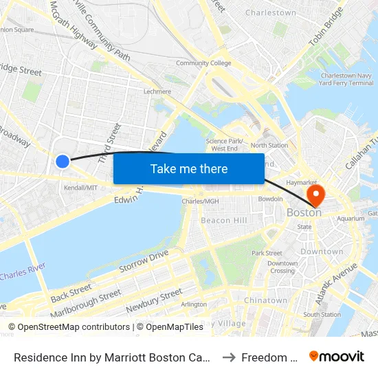 Residence Inn by Marriott Boston Cambridge, 6 Cambridge Ctr to Freedom Trail map