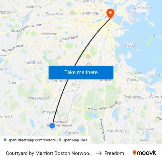 Courtyard by Marriott Boston Norwood/Canton, 300 River Ridge Dr to Freedom Trail map