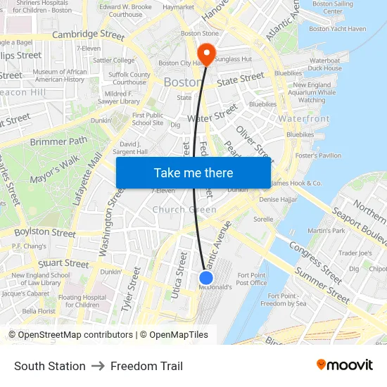 South Station to Freedom Trail map