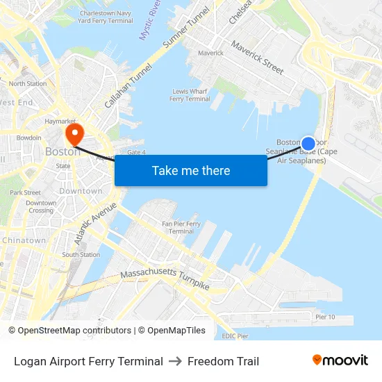 Logan Airport Ferry Terminal to Freedom Trail map