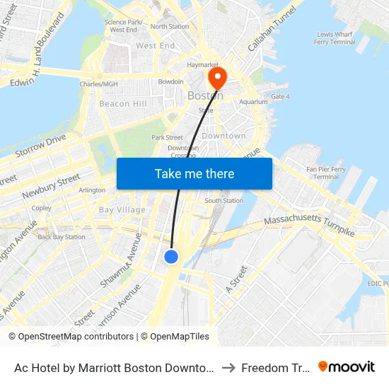 Ac Hotel to Freedom Trail map