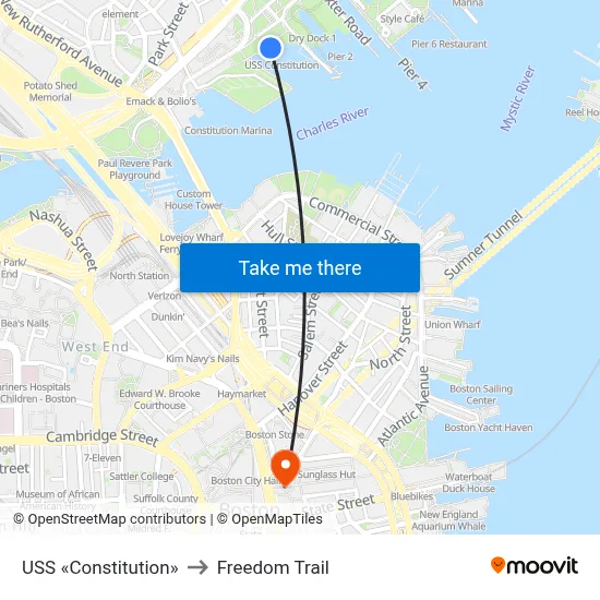 USS «Constitution» to Freedom Trail map