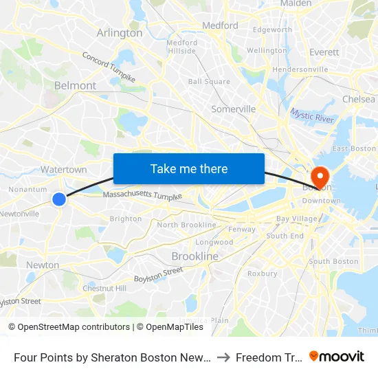 Crowne Plaza Boston Newton to Freedom Trail map