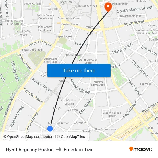 Hyatt Regency Boston to Freedom Trail map