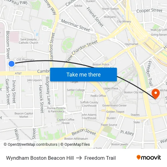 Wyndham Boston Beacon Hill to Freedom Trail map