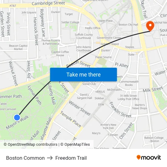 Boston Common to Freedom Trail map
