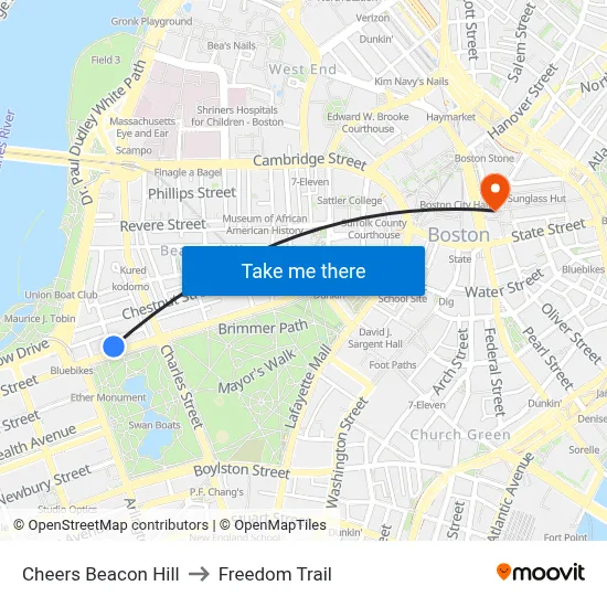 Cheers Beacon Hill to Freedom Trail map