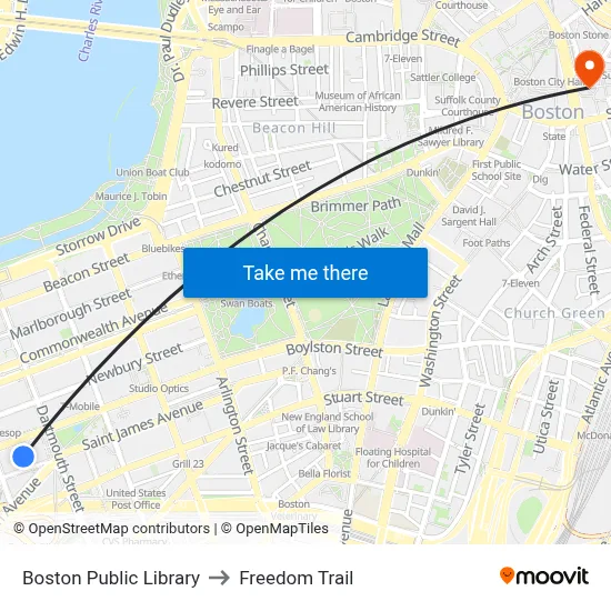 Boston Public Library to Freedom Trail map