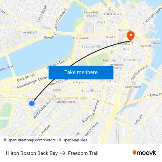 Hilton Boston Back Bay to Freedom Trail map