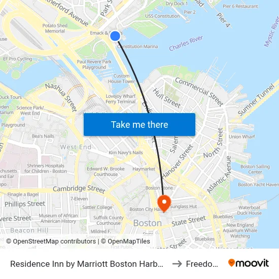 Residence Inn by Marriott Boston Harbor on Tudor Wharf to Freedom Trail map