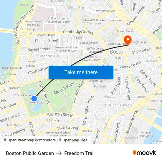 Boston Public Garden to Freedom Trail map
