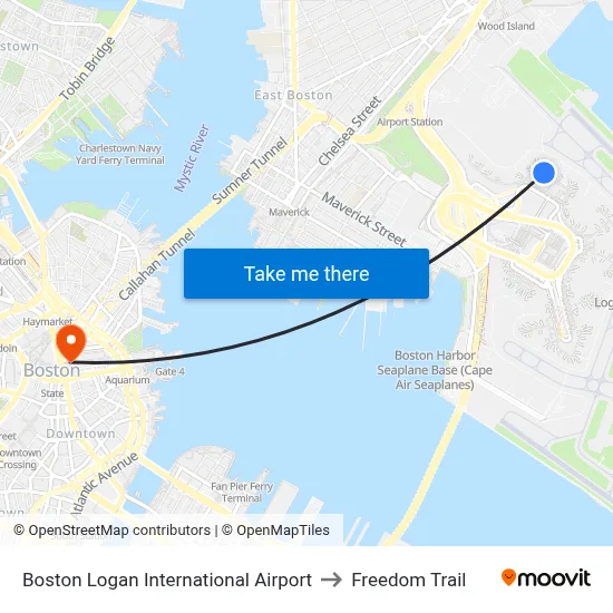 Boston Logan International Airport to Freedom Trail map