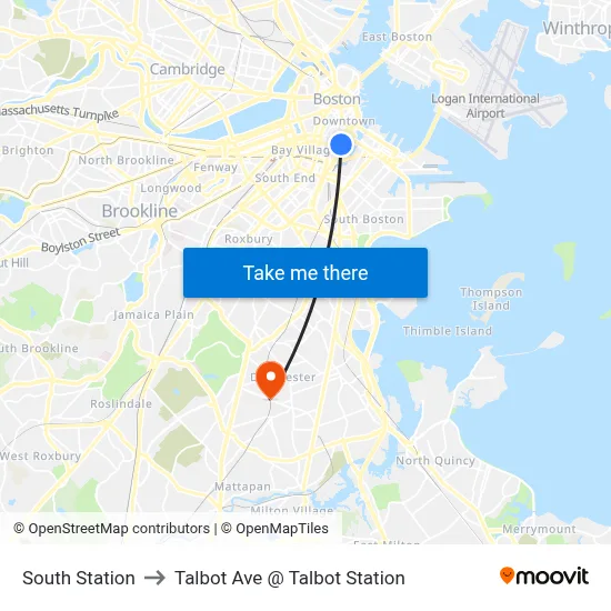 South Station to Talbot Ave @ Talbot Station map