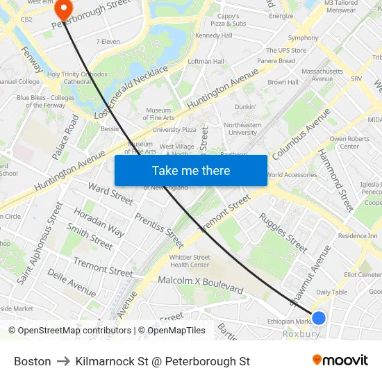 Boston to Kilmarnock St @ Peterborough St map