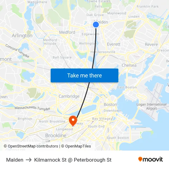 Malden to Kilmarnock St @ Peterborough St map