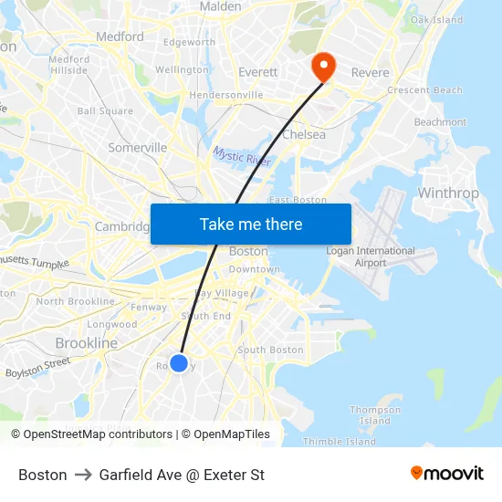 Boston to Garfield Ave @ Exeter St map