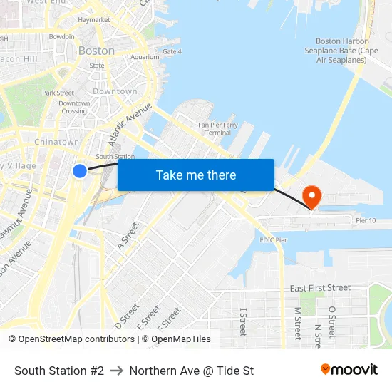 South Station #2 to Northern Ave @ Tide St map