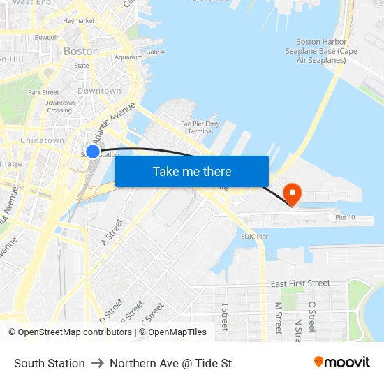 South Station to Northern Ave @ Tide St map