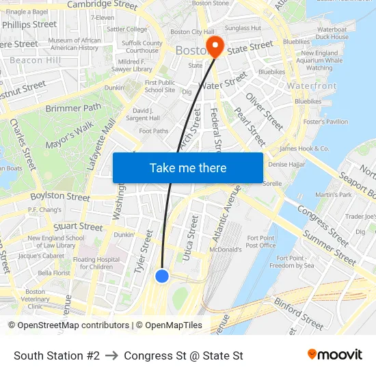 South Station #2 to Congress St @ State St map