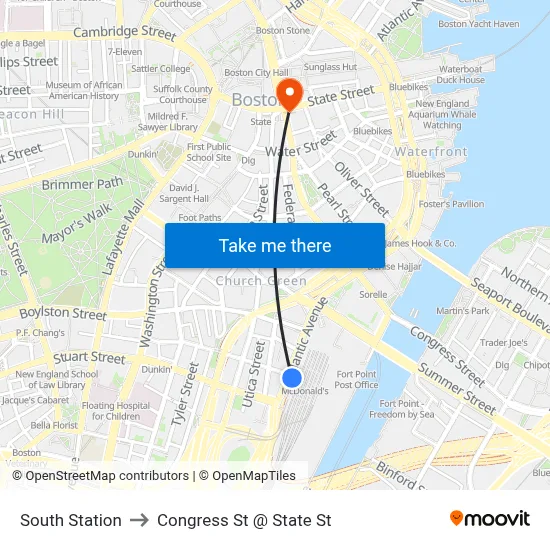 South Station to Congress St @ State St map