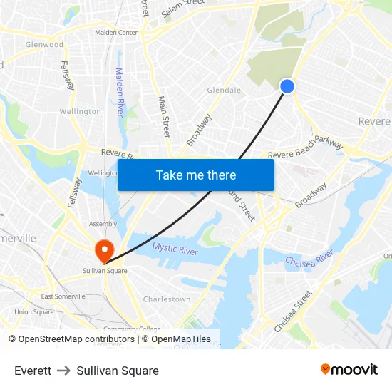 Everett to Sullivan Square map