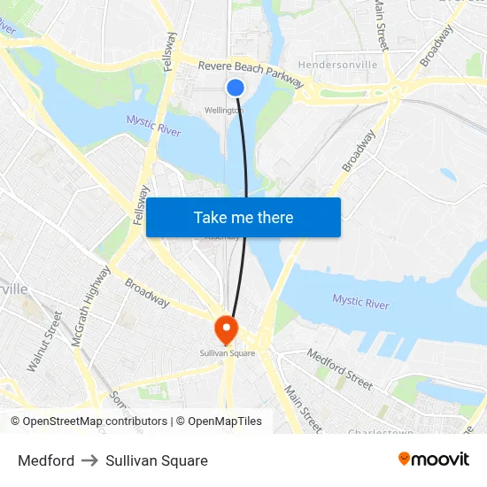 Medford to Sullivan Square map
