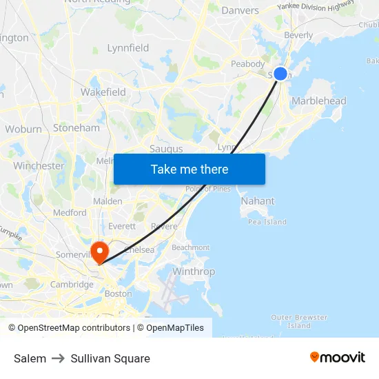 Salem to Sullivan Square map