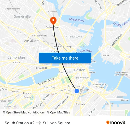 South Station #2 to Sullivan Square map