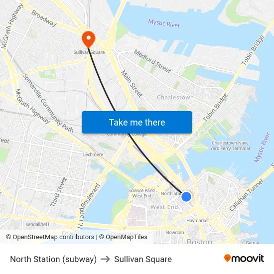 North Station (subway) to Sullivan Square map