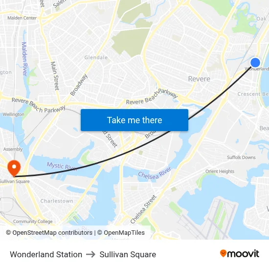 Wonderland Station, 1300 North Shore to Sullivan Square map