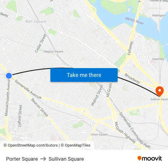 Porter Square to Sullivan Square map